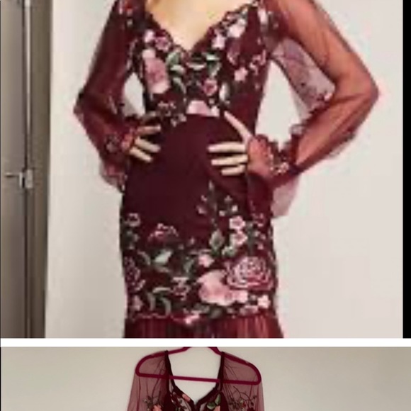 Long sleeve embroidered floral evening dress size S - Picture 2 of 8